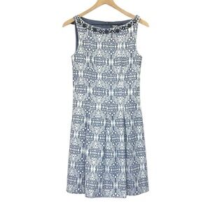 Premise Blue White Beaded Neck Detail Sleeveless Dress Size 6